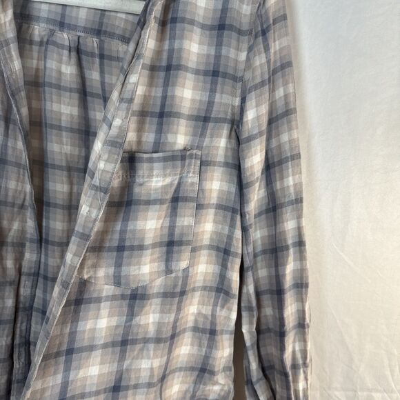 Abercrombie & Fitch Tan & Blue Plaid Button Up Shirt Women’s Size SMALL Preowned - Picture 10 of 16